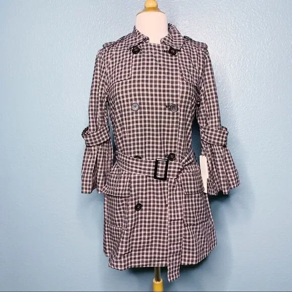 14th & Union Pink Adobe Plaid Trench Coat NWT - Picture 1 of 8